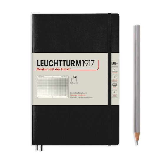 Блокнот Leuchtturm1917 Paperback (B6), М'яка обкладинка, Чорний, Клітинка 362869 фото