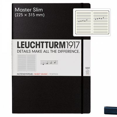 Блокнот Leuchtturm1917 Master Slim A4+, нотний стан, чорний 340833 фото